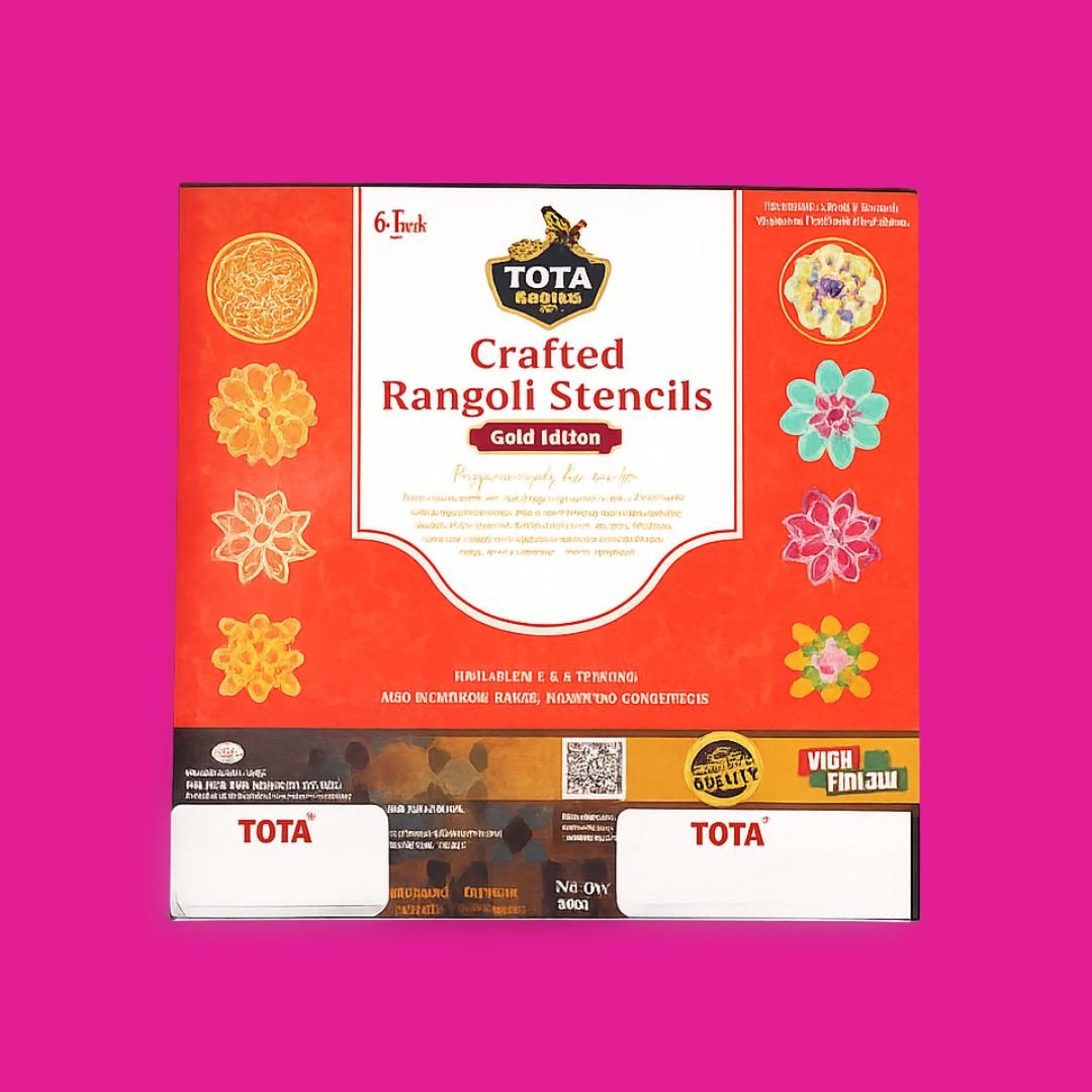 TOTA Rangoli Stencil - Set of 2 Rangoli Colours + 1 MDF Stencils 6X6 inch | Reusable 3D Rangoli