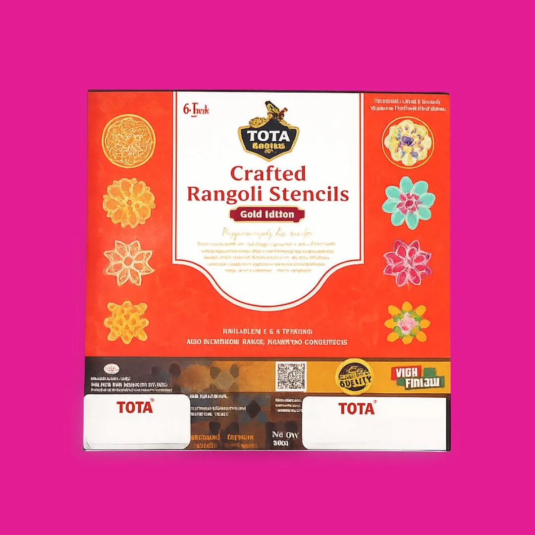 TOTA Rangoli Stencil - Set of 2 Rangoli Colours + 1 MDF Stencils 6X6 inch | Reusable 3D Rangoli