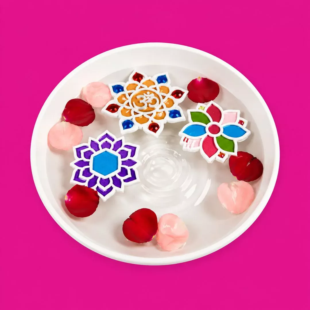 TOTA Floating Rangoli Stencils – 6x6 inch Set of 3 Waterproof Rangoli Colour Stencils