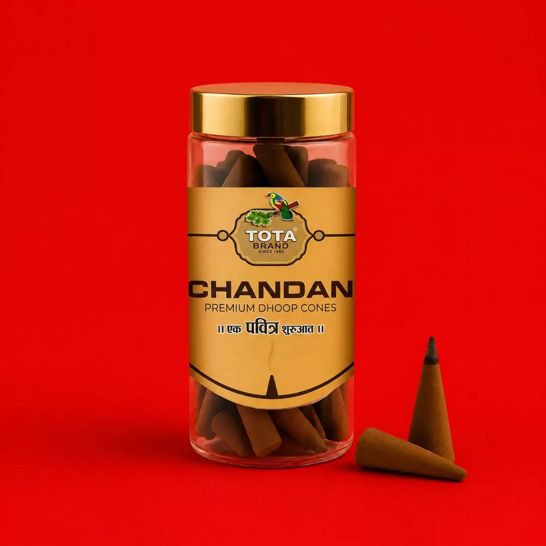TOTA Premium Chandan Dhoop Cones – Natural Sandalwood Incense for Pooja (Pack of 100g Approx.)