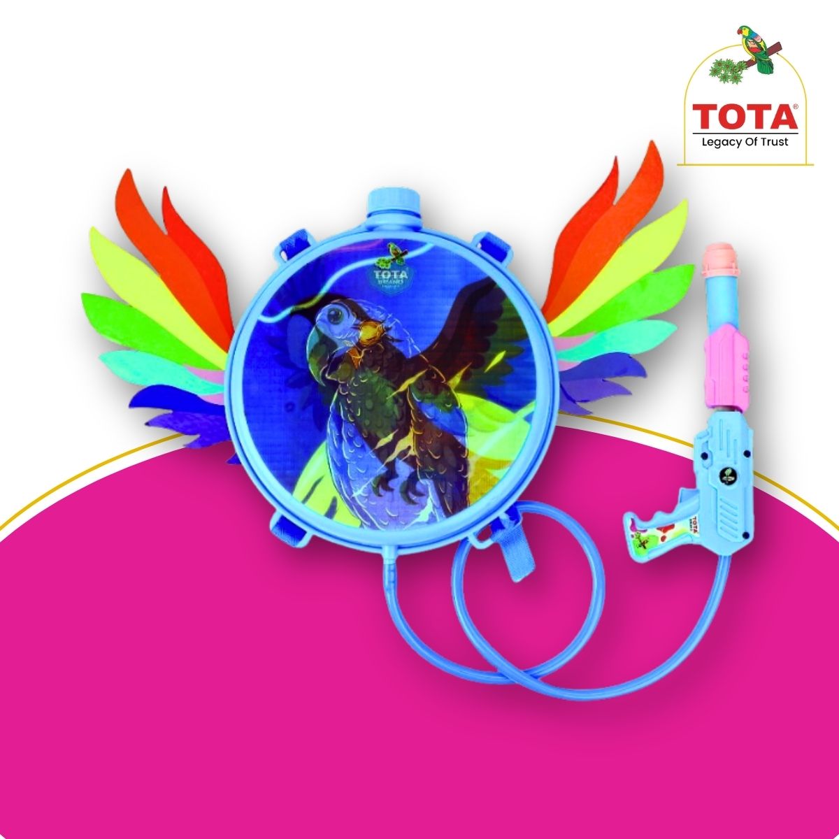 Tota Holi Tank Pichkari with Wings – 2L Backpack | 10m Throw Distance | 4 Designs & Colors | Water Pump Gun for Kids | Bag Water Pichkari for Boys & Girls – Pack of 1 Magic Wings Water Gun2 TOTA Holi Tank Pichkari with Wings – 2L Backpack - Image 1