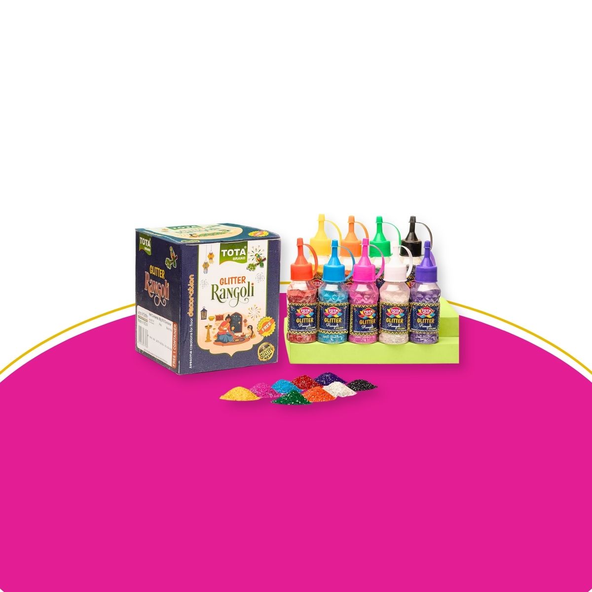 TOTA 9 Glitter Rangoli Colour Powder Bottles – Diwali Decoration Item Floor Rangoli Art Colours – 9 Rangoli Maker Bottles - Image 1