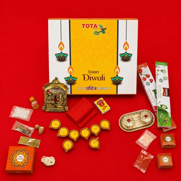 TOTA Diwali Puja Kit – 12 Puja Items with Lakshmi Ganesh Temple