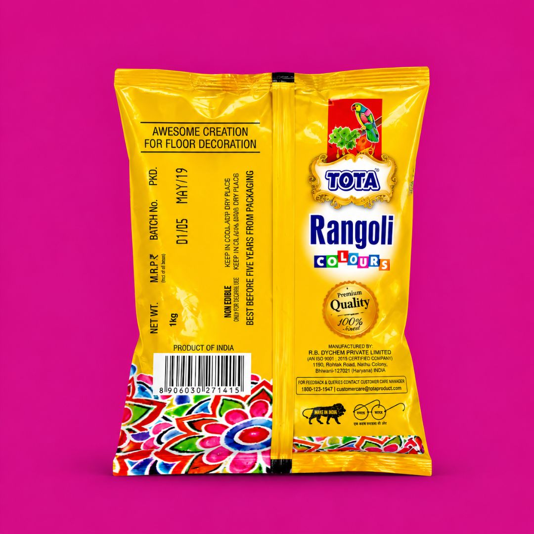 TOTA Rangoli Colour Powder Set for Puja Diwali Floor Decor Art and Craft Home Decor and More 1 kg-10 Different Bright Rangoli Colors (100 Gram Each)