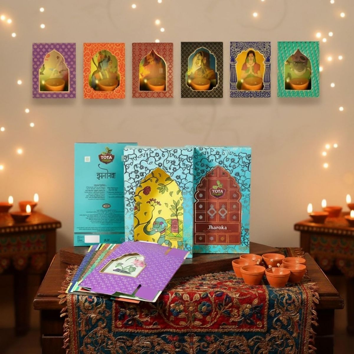 Tota Gold Premium 100_ Pure & Strong Hing Granules(2) TOTA Diwali Jharokha Set of 7 with Water Sensor Diya – Decorative Festive Jharokha Décor Set - Image 1